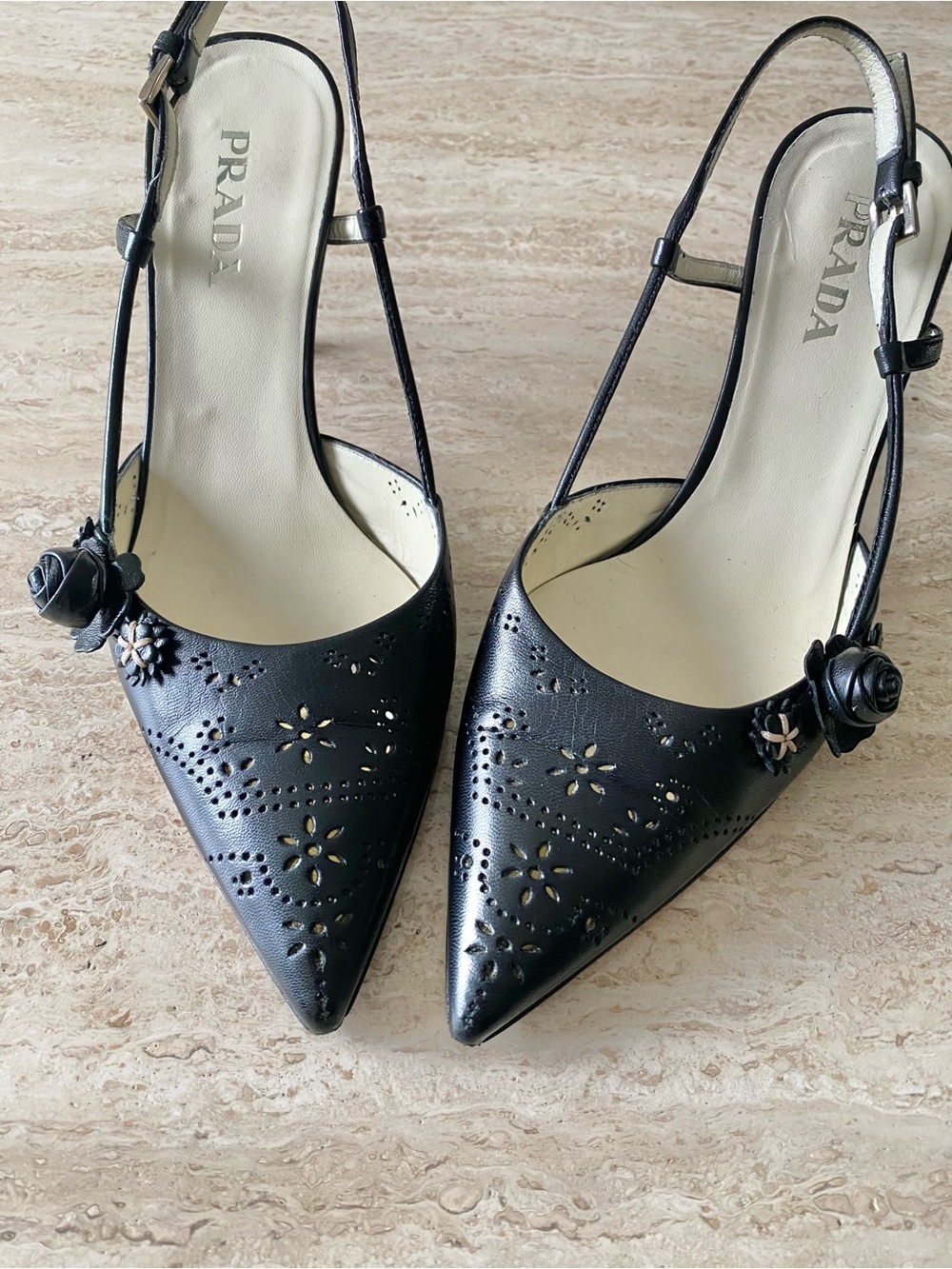 Vintage Prada Rosette Slingback Heels - Picture 7 of 10